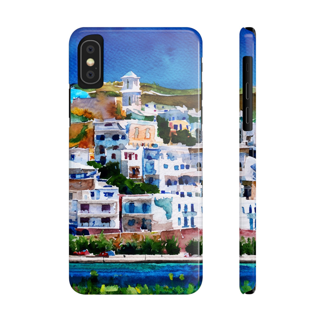 Slim Cute Phone Cases for Iphone | iPhone 15 Case | iPhone 15 Pro Max Case, Iphone 14, Iphone 14 Pro Max, Iphone 13, Colorful Greek House Watercolor - Studio40ParkLane