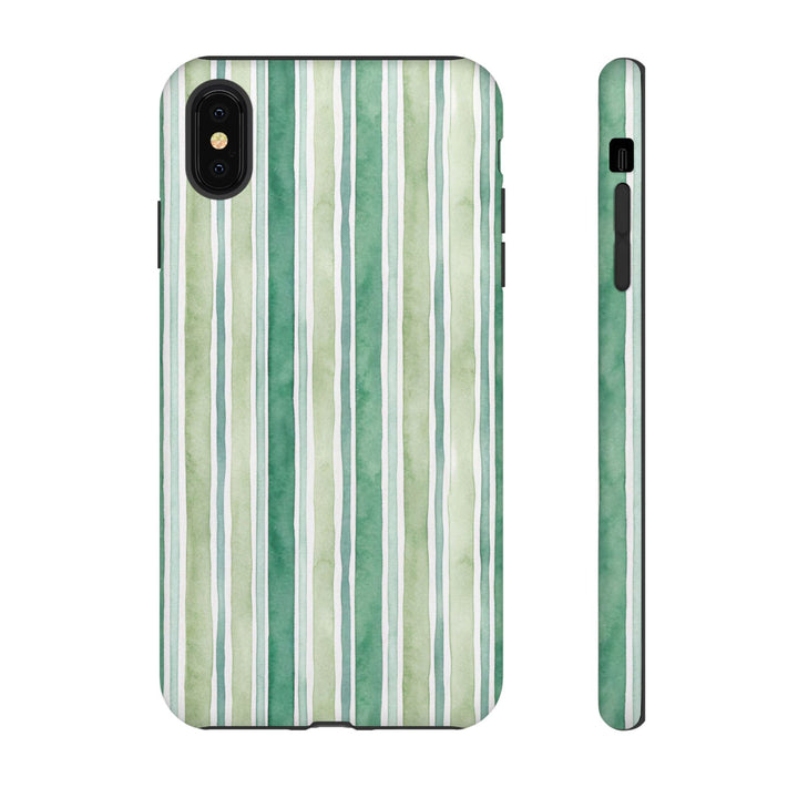 Aesthetic Tough Green Watercolor Stripes Premium Phone Case - For iPhone 17 Pro Max iPhone 16 Pro iPhone 15 Iphone 14 Plus 13 Pro 12 11 10 - Studio40ParkLane