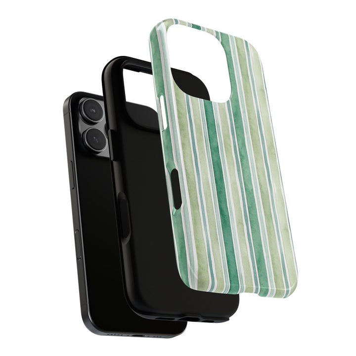 Aesthetic Tough Green Watercolor Stripes Premium Phone Case - For iPhone 17 Pro Max iPhone 16 Pro iPhone 15 Iphone 14 Plus 13 Pro 12 11 10 - Studio40ParkLane