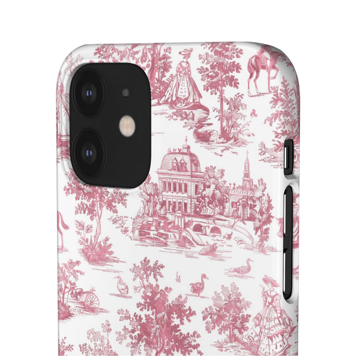 Sleek Snap Pink French Toile Cute Phone Case for iPhone 16 15 14 13 12 11 X Xs Max Xr Pro Plus Samsung Galaxy S24 S23 S22 S21 S20 Note Ultra