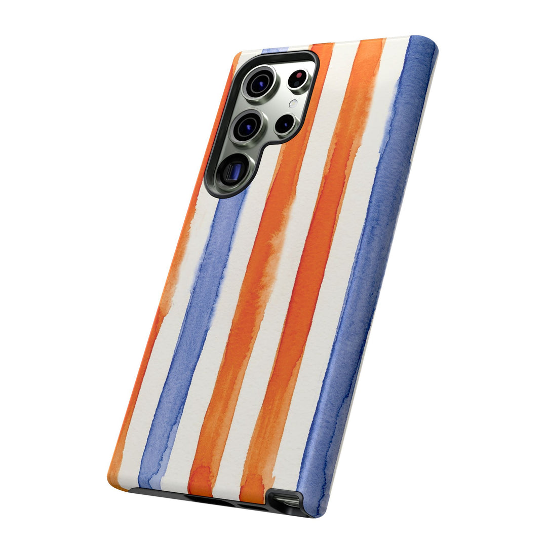 Tough Cute Blue Orange Stripes Phone Case, for IPhone 17 Pro Max | Iphone 17 Air, Iphone 16, IPhone 15, 14 13 12, Samsung Galaxy S26, S25, S24, S23 - Studio40ParkLane