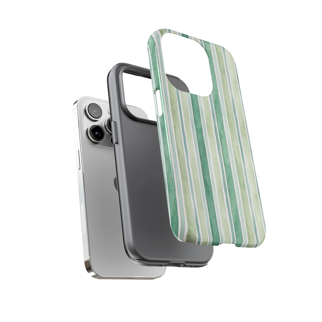 Aesthetic Tough Green Watercolor Stripes Premium Phone Case - For iPhone 17 Pro Max iPhone 16 Pro iPhone 15 Iphone 14 Plus 13 Pro 12 11 10 - Studio40ParkLane