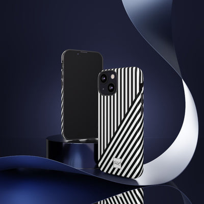 Custom Personalized Aesthetic Stripes Black White Tough Phone Case - For iPhone 17 Pro Max iPhone 16 Pro iPhone 15 Iphone 14 Plus 13 12 11 - Studio40ParkLane