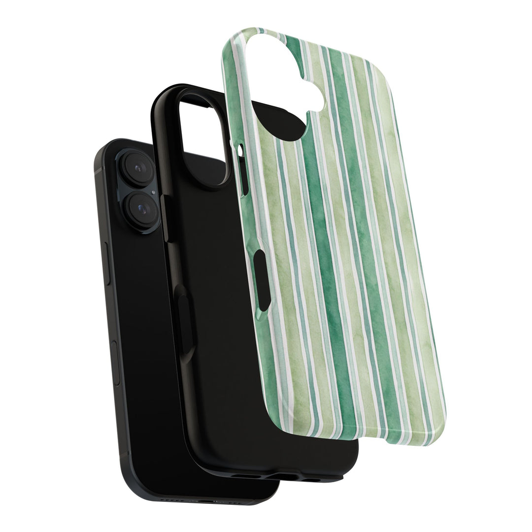 Aesthetic Tough Green Watercolor Stripes Premium Phone Case - For iPhone 17 Pro Max iPhone 16 Pro iPhone 15 Iphone 14 Plus 13 Pro 12 11 10 - Studio40ParkLane