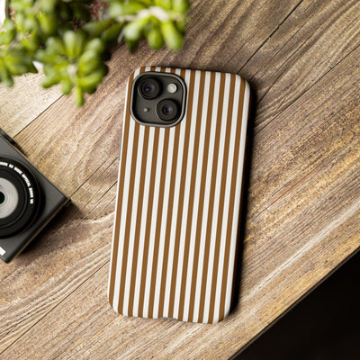 Tough Premium Mocca Brown Stripes Phone Case Gift for Her - For Apple iPhone 16 Pro Max 16e iPhone 15 Pro iPhone Iphone 14 Plus 13 Pro 12 SE XR - Studio40ParkLane