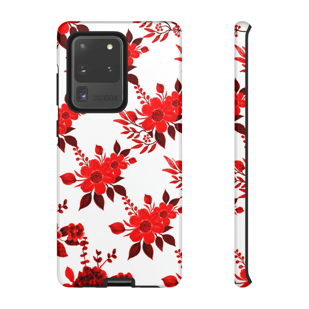 Cute Samsung Phone Case | Aesthetic Samsung Phone Case | Galaxy S23, S22, S21, S20 | Red White Flowers, Protective Phone Case - Studio40ParkLane