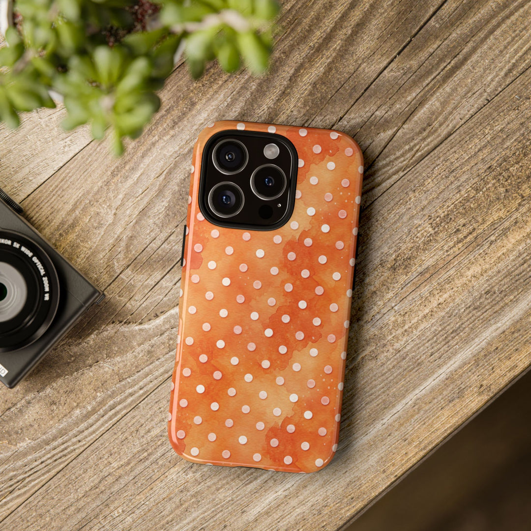 Aesthetic Tough Orange Polka Dots Watercolor Phone Case - For iPhone 17 Pro Max iPhone 16 Pro iPhone 15 Iphone 14 Plus 13 Pro 12 11 10 XR - Studio40ParkLane