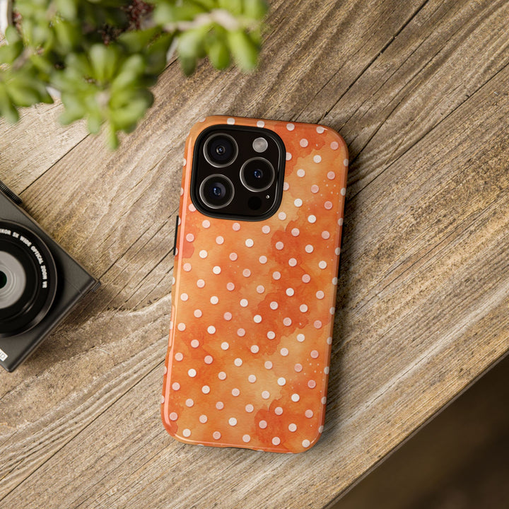 Aesthetic Tough Orange Polka Dots Watercolor Phone Case - For iPhone 17 Pro Max iPhone 16 Pro iPhone 15 Iphone 14 Plus 13 Pro 12 11 10 XR - Studio40ParkLane