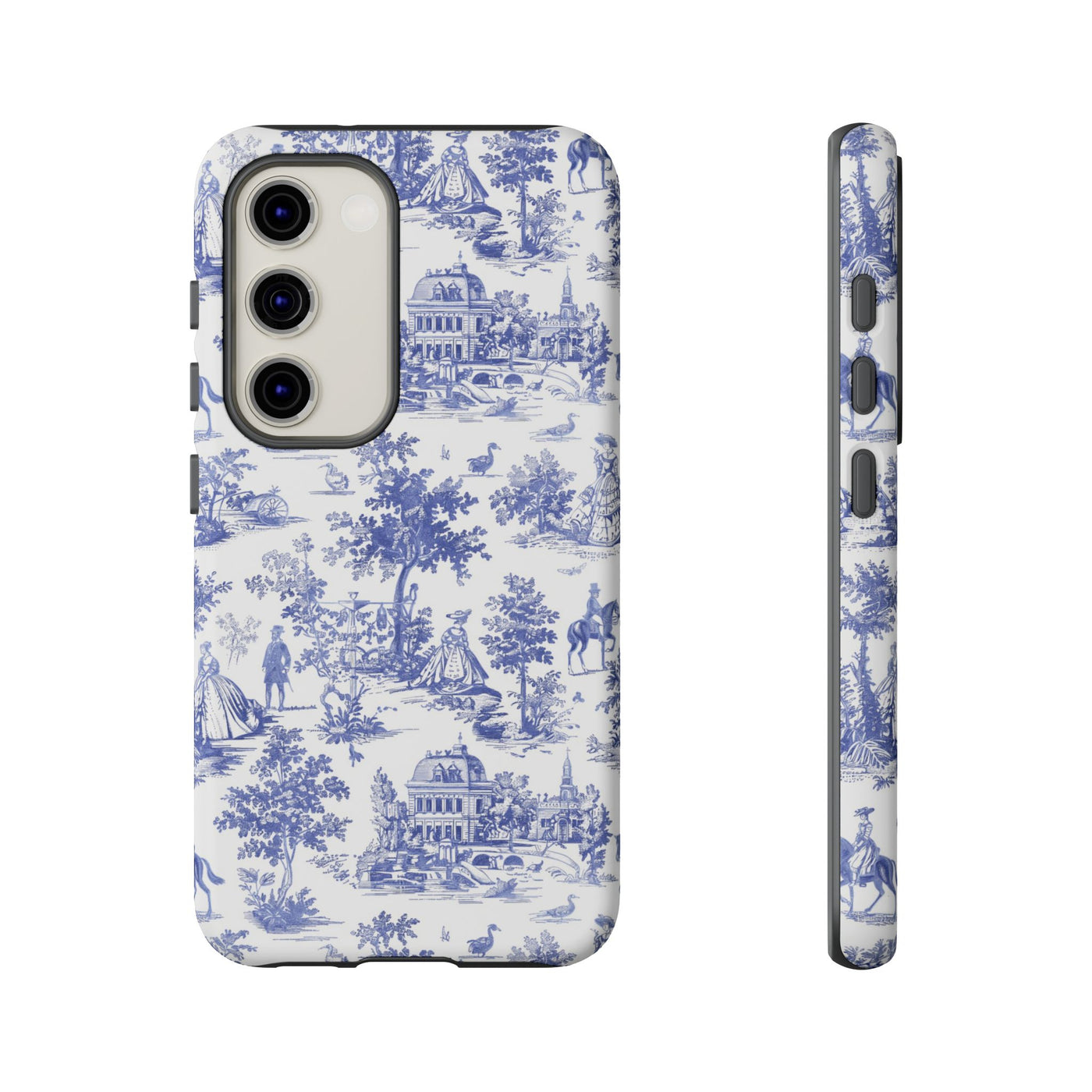 Premium Tough Blue French Toile Gift for Her Cute Phone Cases for Samsung and Iphone, 16, 15, 14, S24, S23, S22, S21, S20, Plus, Ultra, Pro