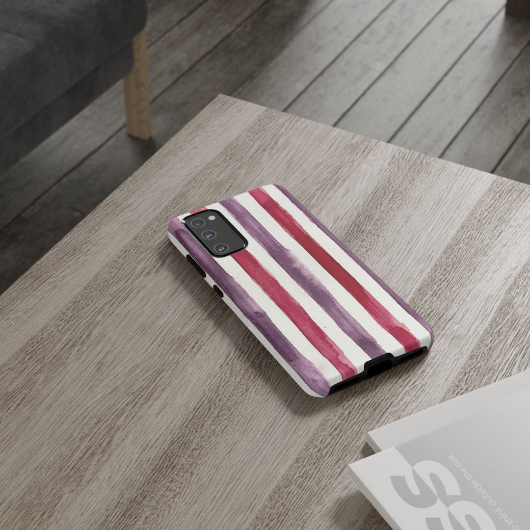 Tough Cute Wine Red Purple Stripes Phone Case, for IPhone 17 Pro Max | Iphone 17 Air, Iphone 16, IPhone 15, 14 13 12, Samsung Galaxy S26, S25, S24, S23 - Studio40ParkLane