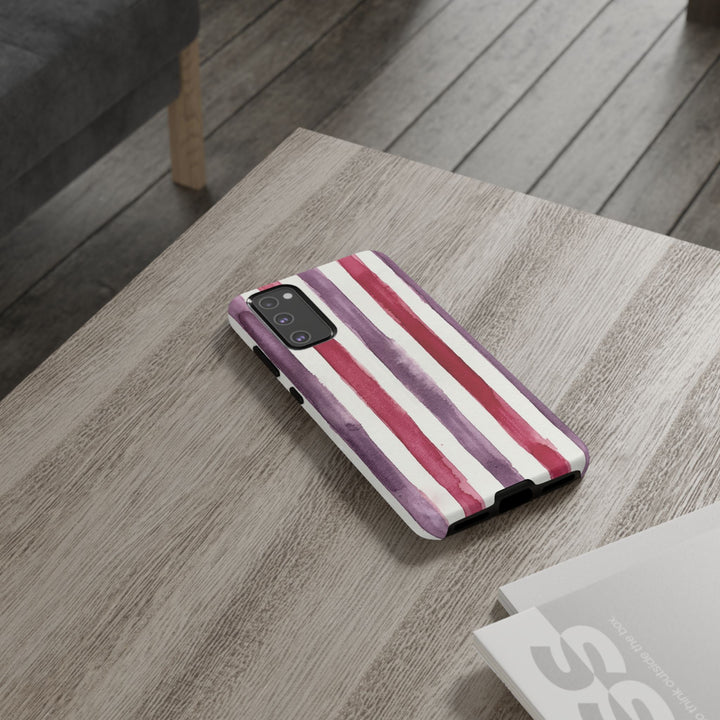 Tough Cute Wine Red Purple Stripes Phone Case, for IPhone 17 Pro Max | Iphone 17 Air, Iphone 16, IPhone 15, 14 13 12, Samsung Galaxy S26, S25, S24, S23 - Studio40ParkLane