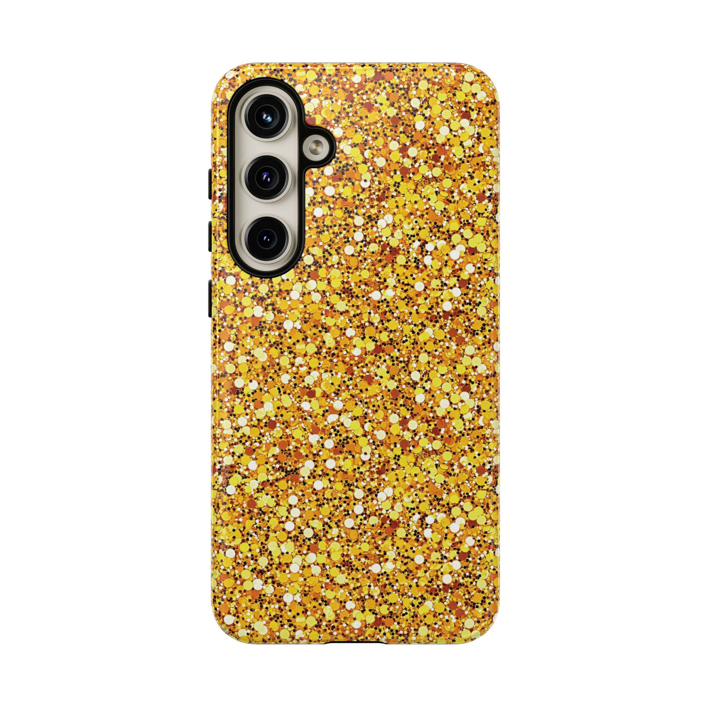 Chic Gold Faux Play on Glitter Effect Cute Phone Case, for IPhone 16 pro Max | Iphone 15, Iphone 14, IPhone 13 Case, 11 8 7, Samsung Galaxy S24, S23, S22, S21, 2 Layer Protection