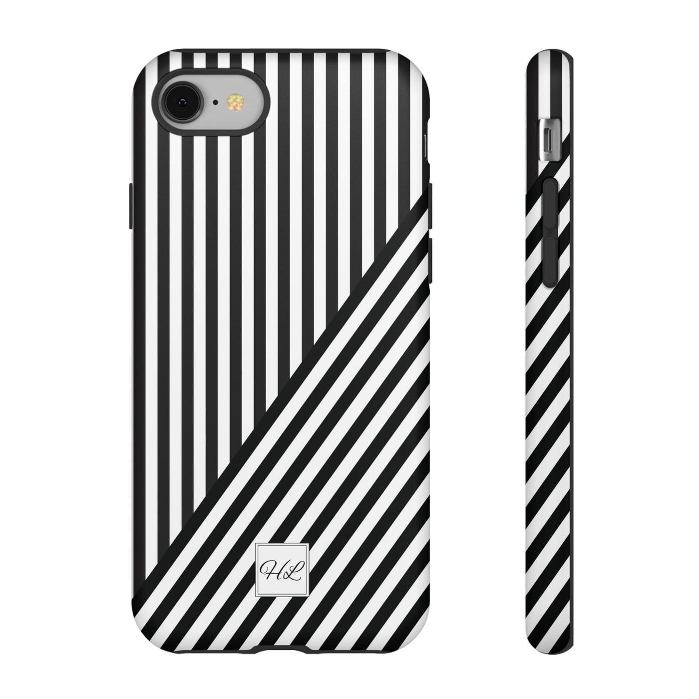 Custom Personalized Aesthetic Stripes Black White Tough Phone Case - For iPhone 17 Pro Max iPhone 16 Pro iPhone 15 Iphone 14 Plus 13 12 11 - Studio40ParkLane