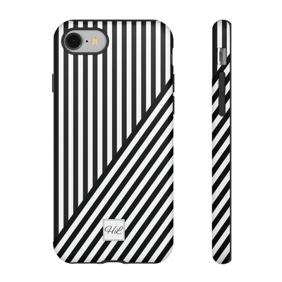 Custom Personalized Aesthetic Stripes Black White Tough Phone Case - For iPhone 17 Pro Max iPhone 16 Pro iPhone 15 Iphone 14 Plus 13 12 11 - Studio40ParkLane