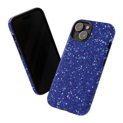 Chic Blue Faux Play on Glitter Effect Cute Phone Case, for IPhone 16 pro Max | Iphone 15, Iphone 14, IPhone 13 Case, 11 8 7, Samsung Galaxy S24, S23, S22, S21, 2 Layer Protection