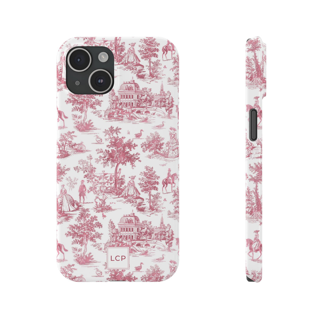 Slim Personalized Slim Pink Vintage French Toile Cute Phone Cases for Iphone 16 Pro Max | iPhone 15 Case | iPhone 15 Pro Max Case, Iphone 14, Iphone 14 Pro Max, Iphone 13 12 11 8 7 - Studio40ParkLane