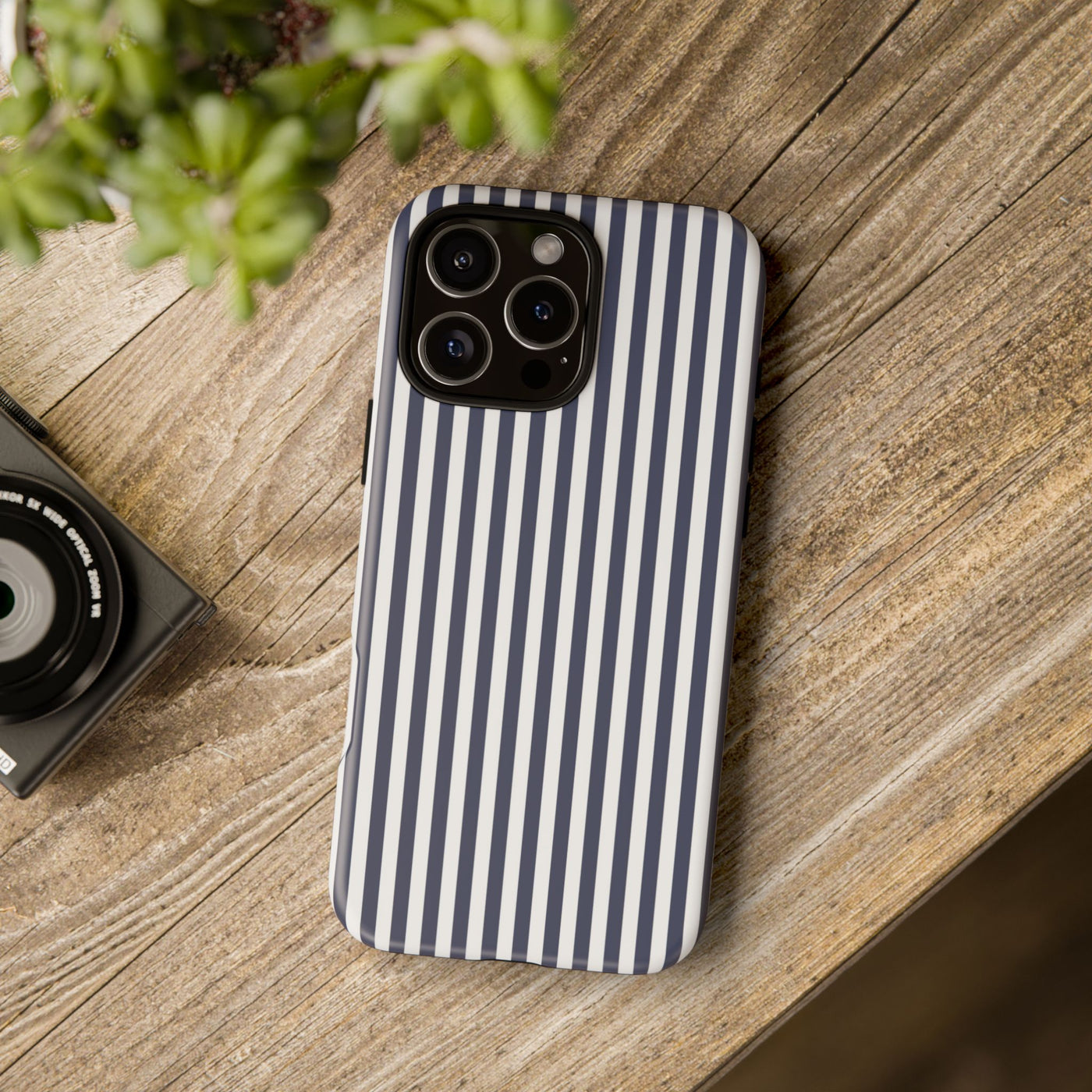 Tough Premium Navy Blue Stripes Phone Case Gift for Her - For Apple iPhone 16 Pro Max 16e iPhone 15 Pro iPhone Iphone 14 Plus 13 Pro 12 SE XR - Studio40ParkLane