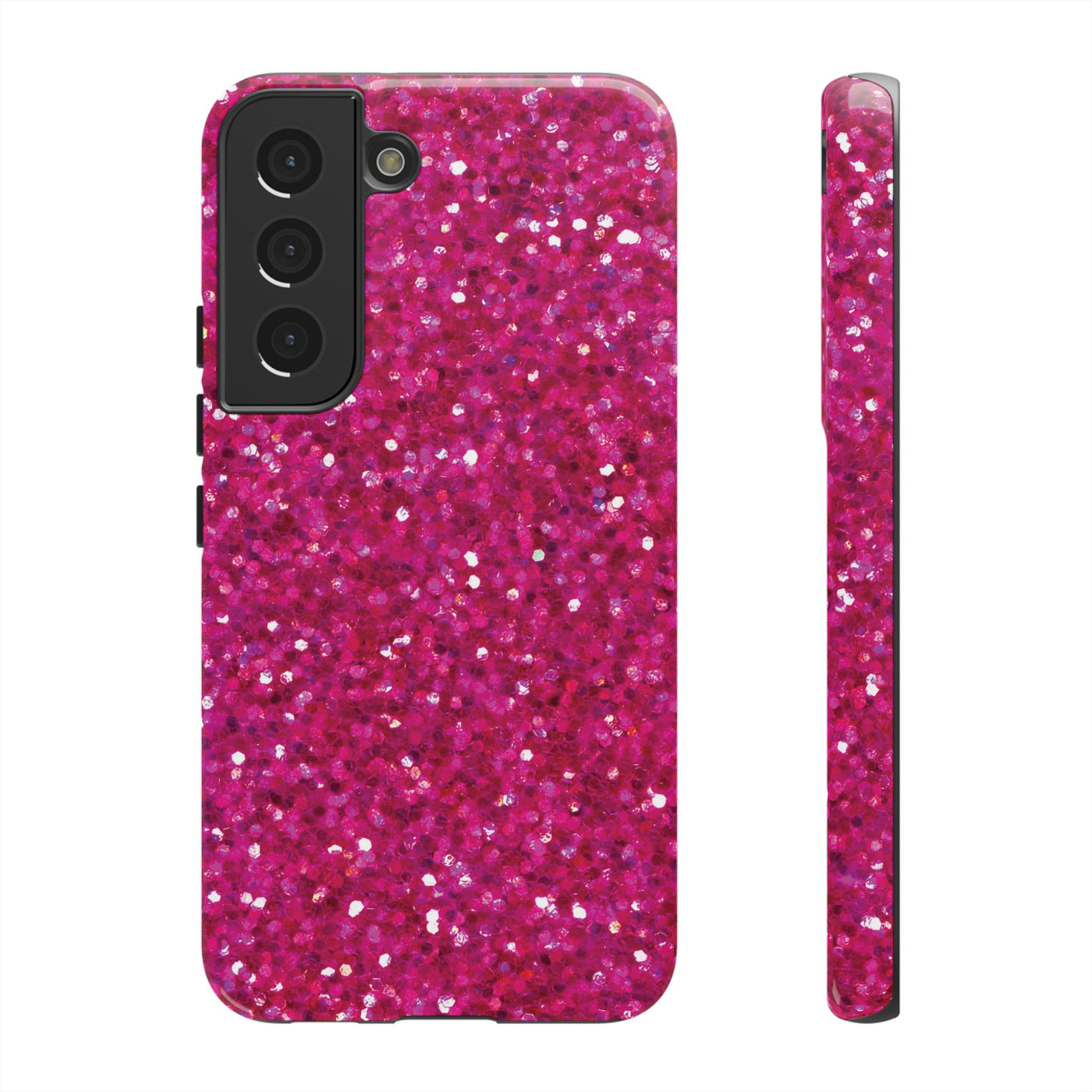 Chic Pink Faux Play on Glitter Effect Cute Phone Case, for IPhone 16 pro Max | Iphone 15, Iphone 14, IPhone 13 Case, 11 8 7, Samsung Galaxy S24, S23, S22, S21, 2 Layer Protection