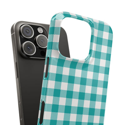 Slim Turquoise Gingham Gift for Her Cute Phone Cases for Iphone 16 Pro Max | iPhone 15 Case | iPhone 15 Pro Max Case, Iphone 14, 13, 12, 11, 10, 8, 7