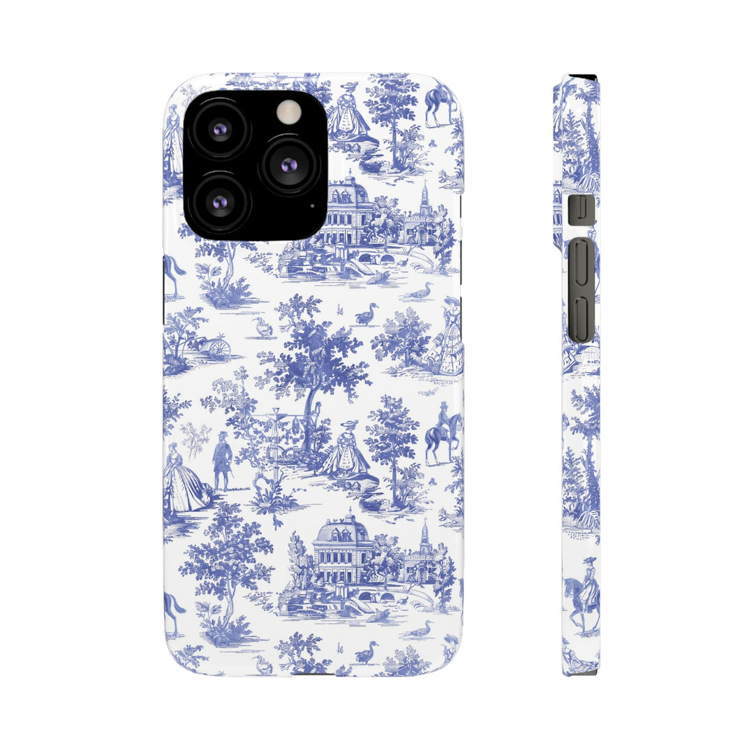 Sleek Snap Blue French Toile Cute Phone Case for iPhone 16 15 14 13 12 11 X Xs Max Xr Pro Plus Samsung Galaxy S24 S23 S22 S21 S20 Note Ultra