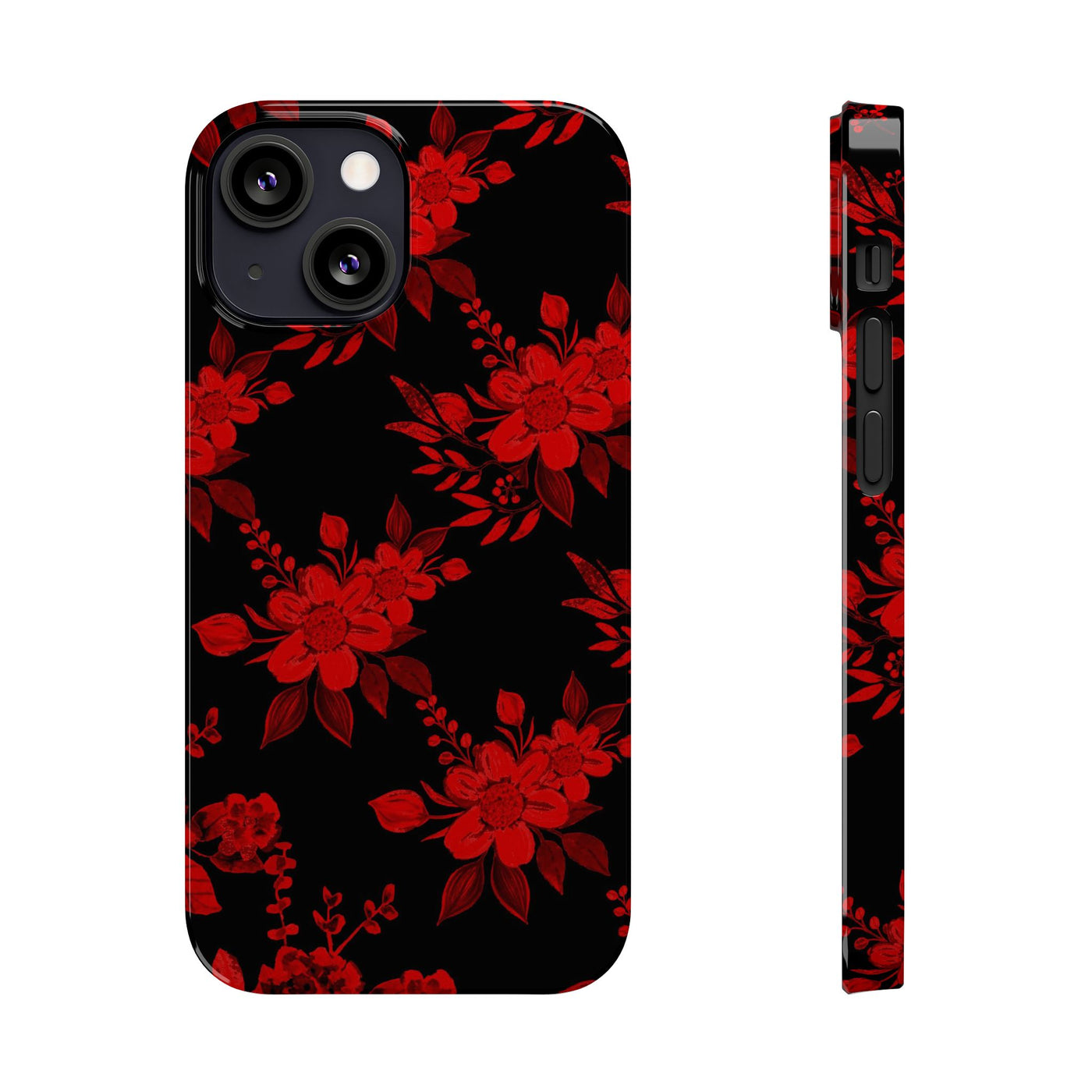 Slim Cute Phone Cases for Iphone - | iPhone 15 Case | iPhone 15 Pro Max Case, Iphone 14 Case, Iphone 14 Pro Max, Iphone 13, Red Black Flowers