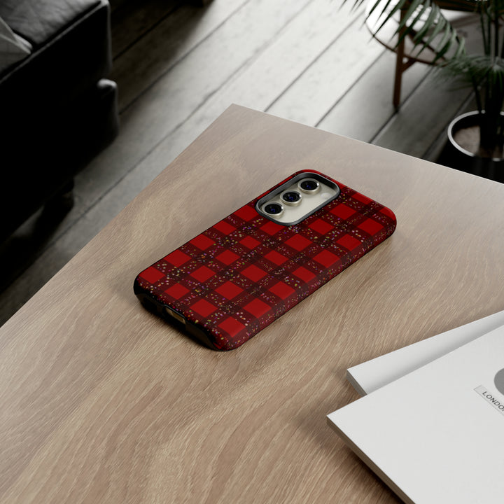 Samsung Phone Cases, Designer Samsung Galaxy S23 Phone Case, Samsung S22 Case, Samsung S21 Case, Samsung S20 Case, Red Festive Plaid - Studio40ParkLane