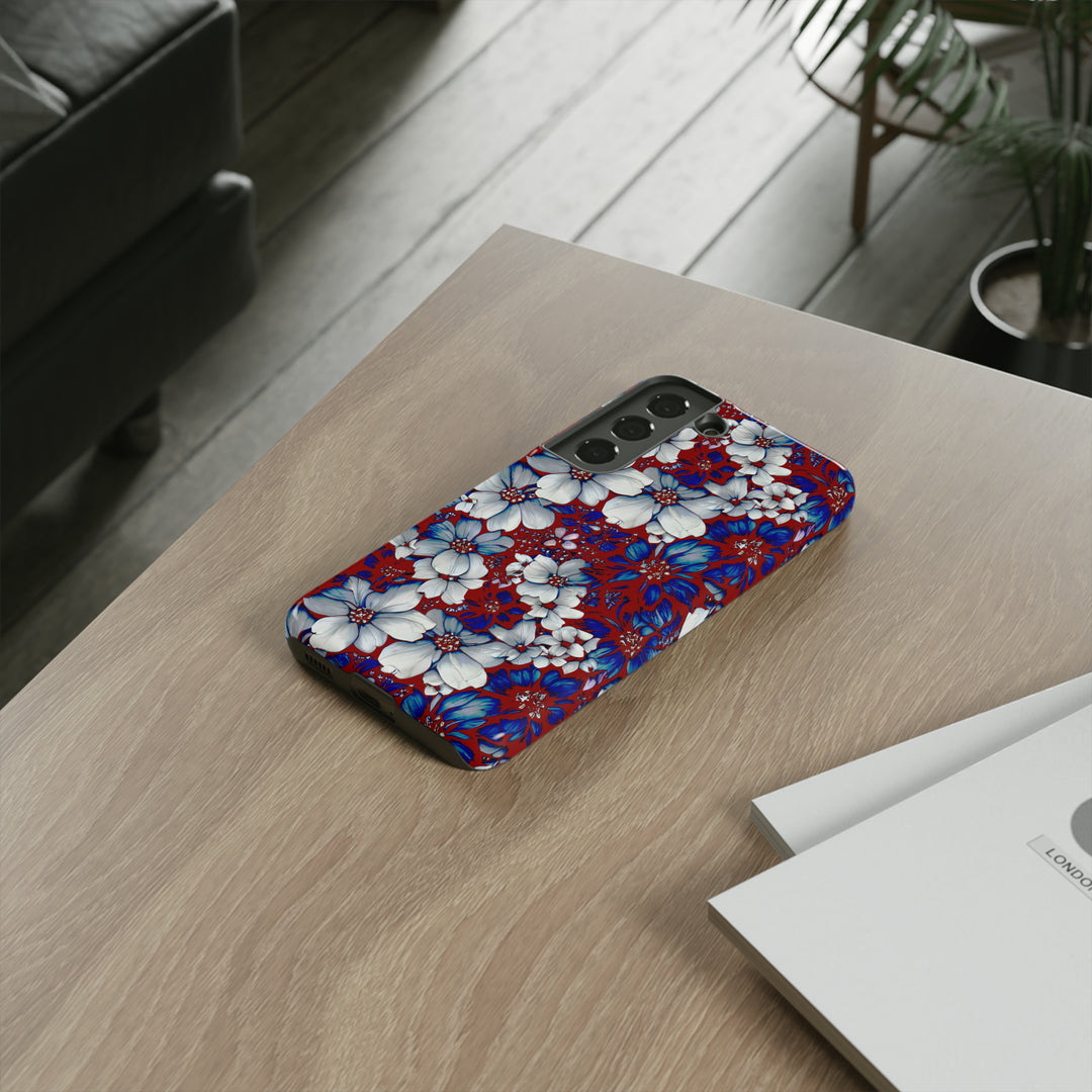 Cute Samsung Phone Case | Aesthetic Samsung Phone Case | Galaxy S23, S22, S21, S20 | Red Blue Flowers, Protective Phone Case - Studio40ParkLane