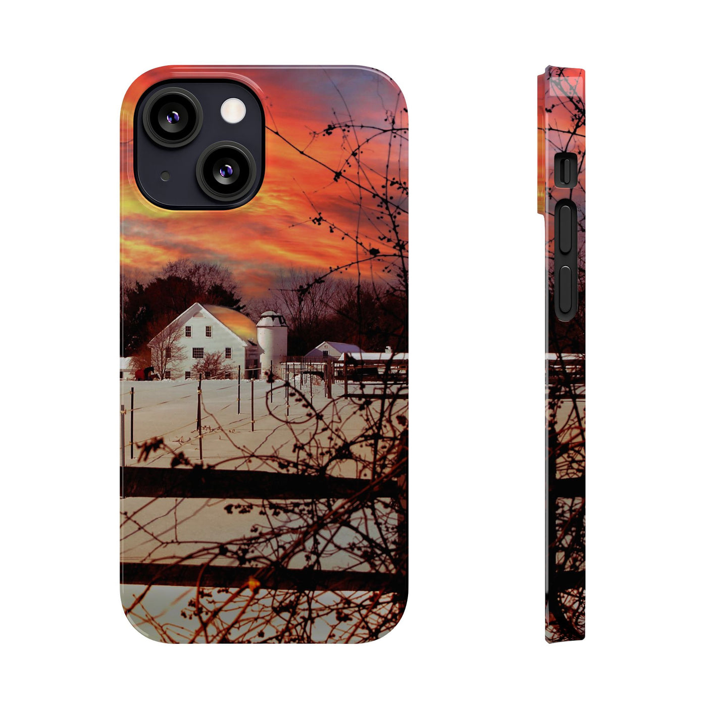 Slim Cute Phone Cases for Iphone - | iPhone 15 Case | iPhone 15 Pro Max Case, Iphone 14 Case, Iphone 14 Pro Max, Iphone 13, New England Winter Sunset