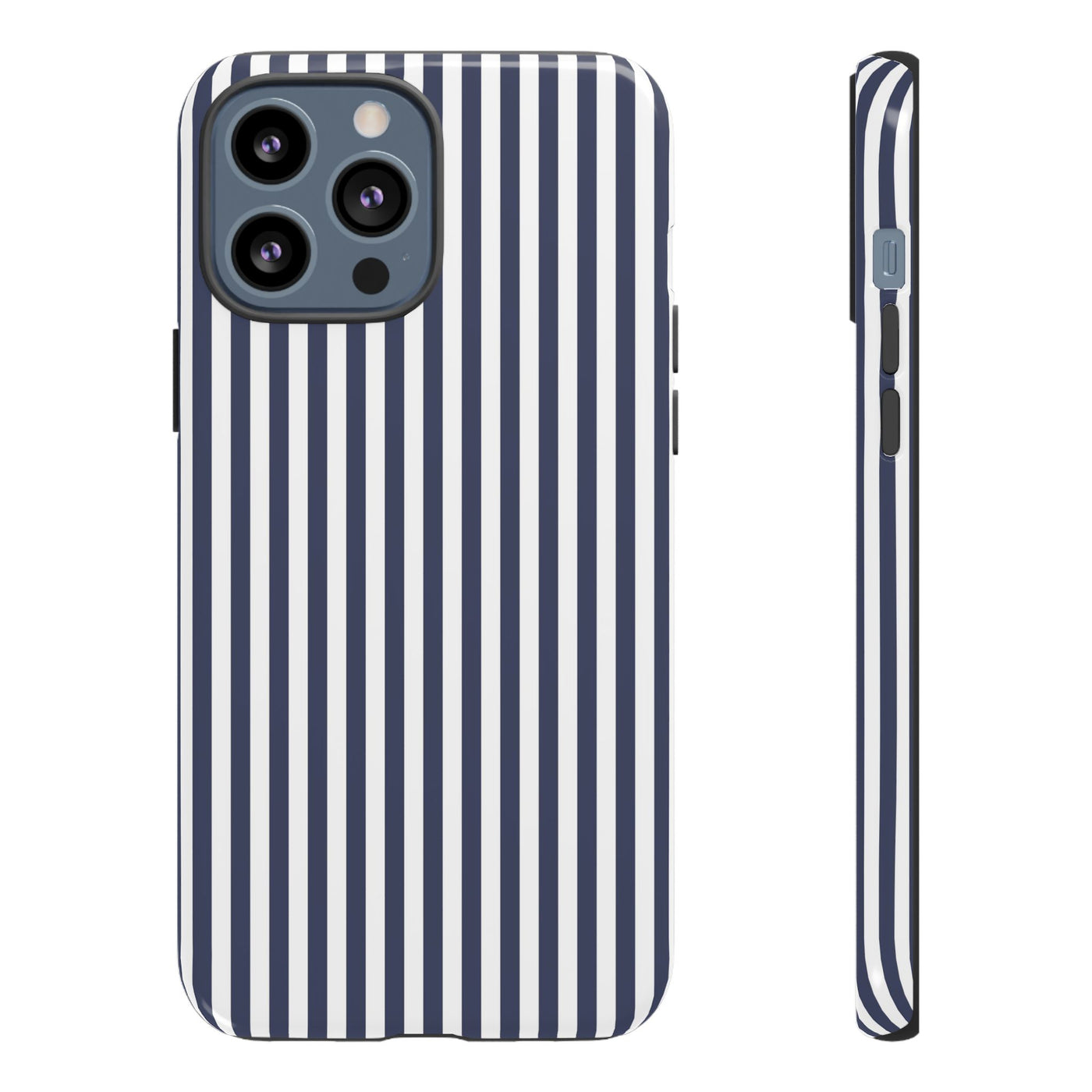 Tough Premium Navy Blue Stripes Phone Case Gift for Her - For Apple iPhone 16 Pro Max 16e iPhone 15 Pro iPhone Iphone 14 Plus 13 Pro 12 SE XR - Studio40ParkLane