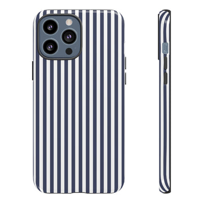 Tough Premium Navy Blue Stripes Phone Case Gift for Her - For Apple iPhone 16 Pro Max 16e iPhone 15 Pro iPhone Iphone 14 Plus 13 Pro 12 SE XR - Studio40ParkLane