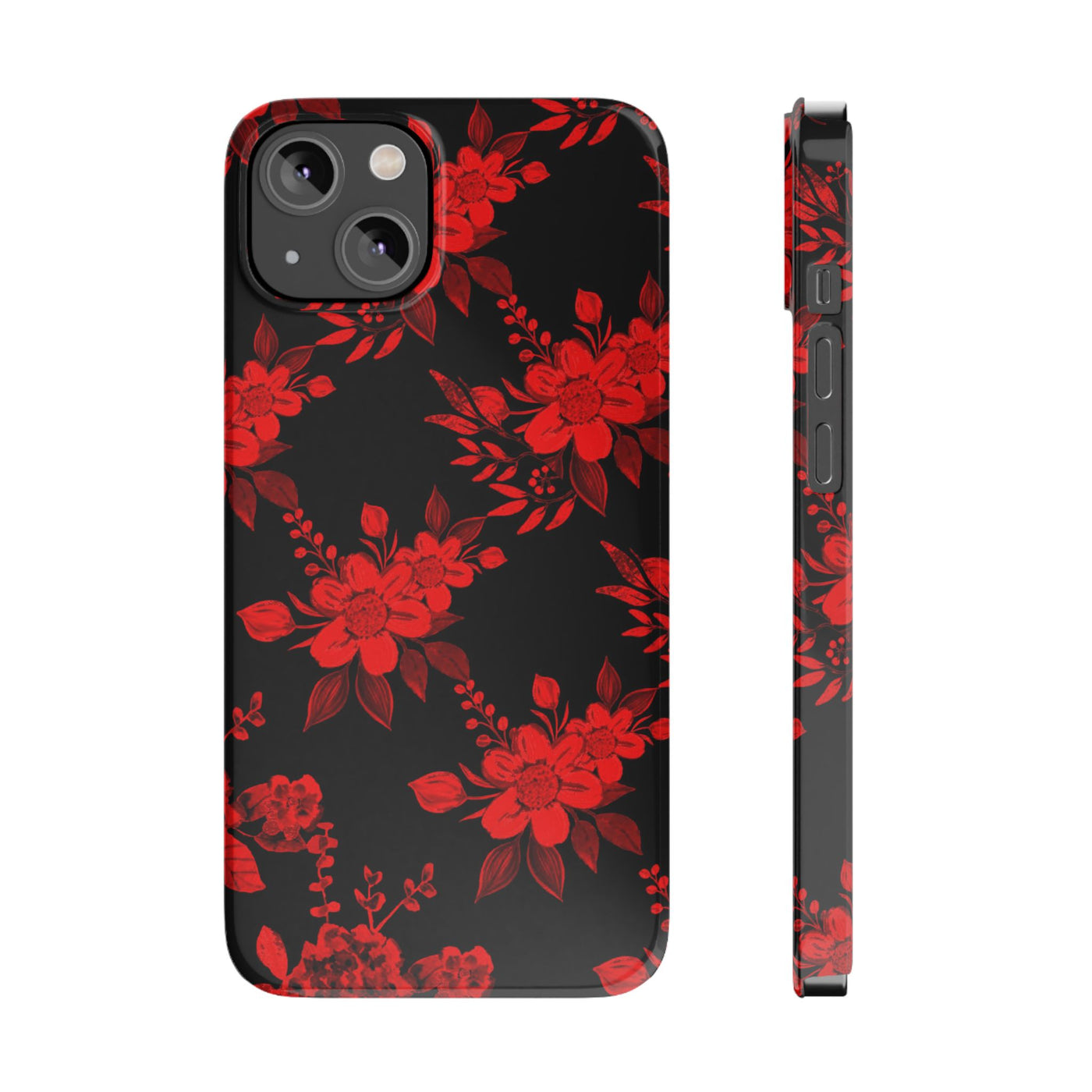 Slim Cute Phone Cases for Iphone - | iPhone 15 Case | iPhone 15 Pro Max Case, Iphone 14 Case, Iphone 14 Pro Max, Iphone 13, Red Black Flowers