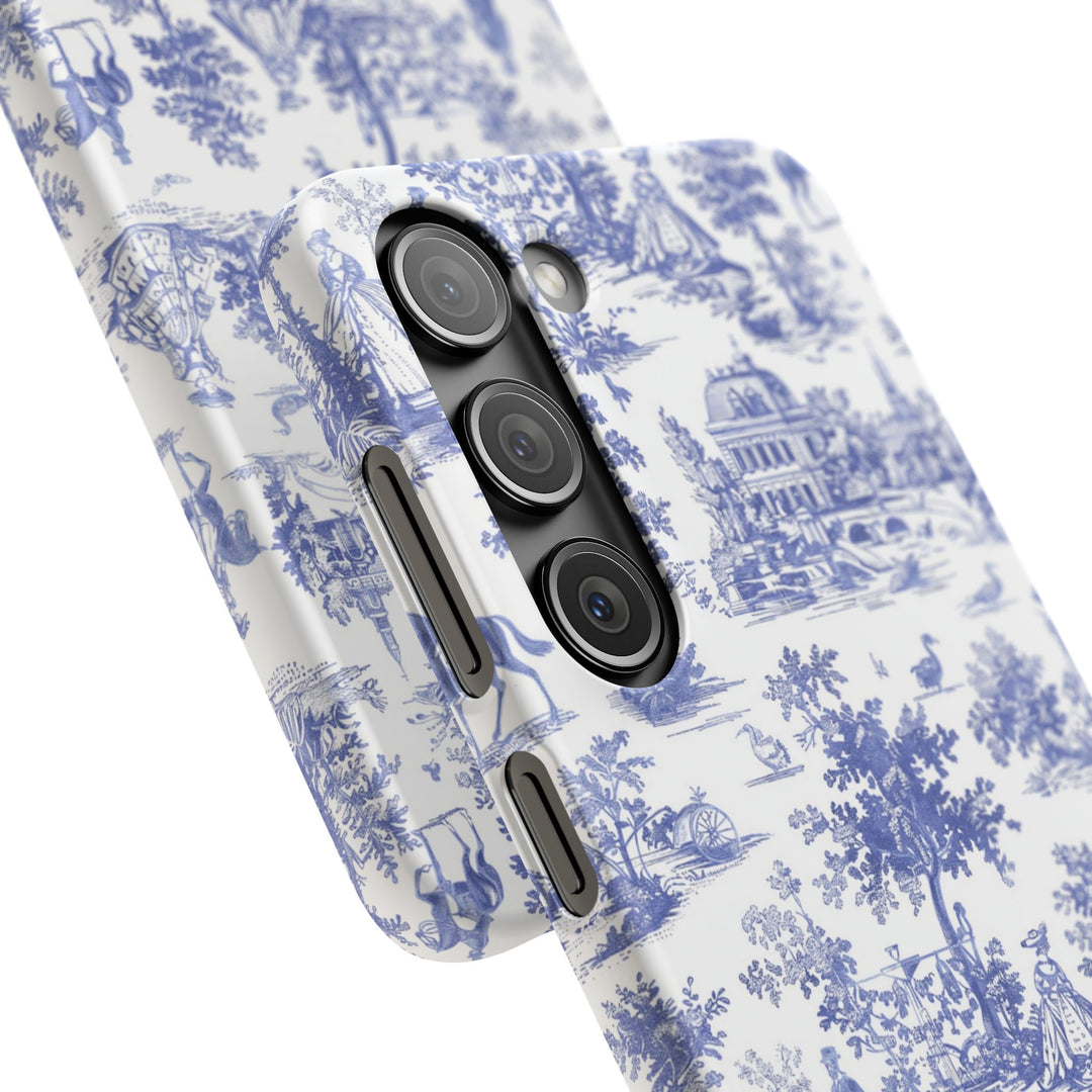 Sleek Snap Blue French Toile Cute Phone Case for iPhone 16 15 14 13 12 11 X Xs Max Xr Pro Plus Samsung Galaxy S24 S23 S22 S21 S20 Note Ultra