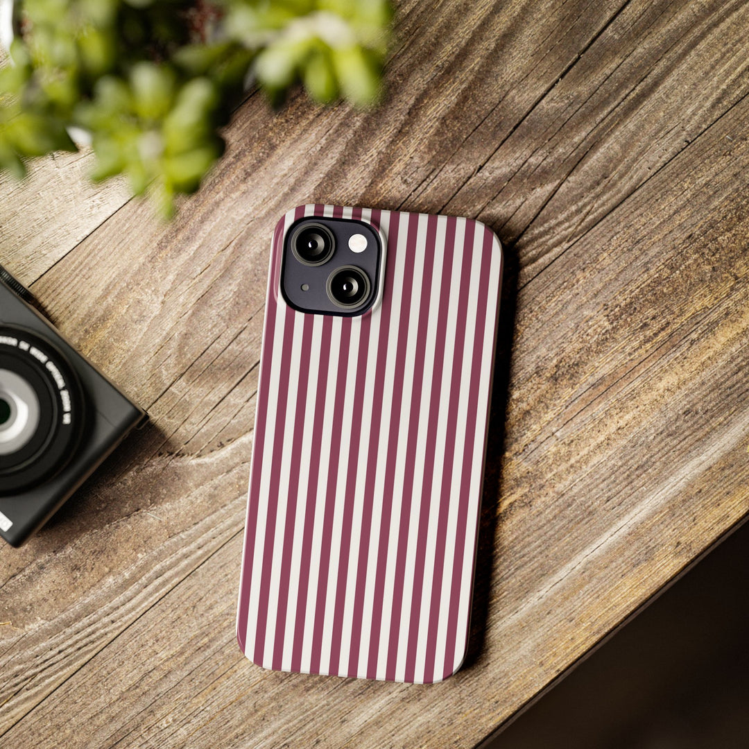 Slim Claret Red Striped Cute Phone Case for Iphone 16 - | iPhone 15 Pro Max Case | iPhone 14 Case Iphone 13 12 11 10 9 8 7 XS X Gift for Her - Studio40ParkLane
