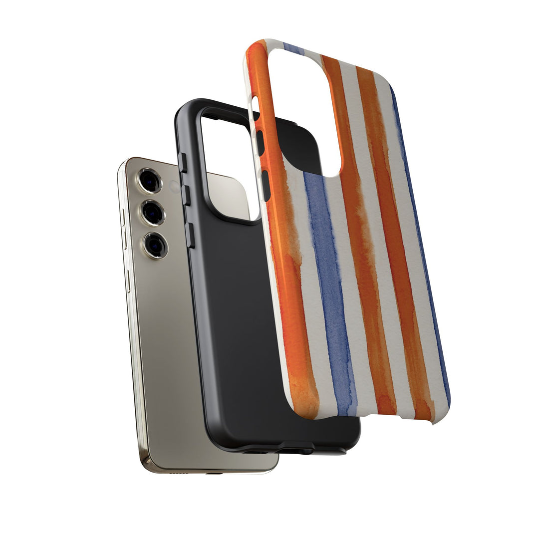 Tough Cute Blue Orange Stripes Phone Case, for IPhone 17 Pro Max | Iphone 17 Air, Iphone 16, IPhone 15, 14 13 12, Samsung Galaxy S26, S25, S24, S23 - Studio40ParkLane