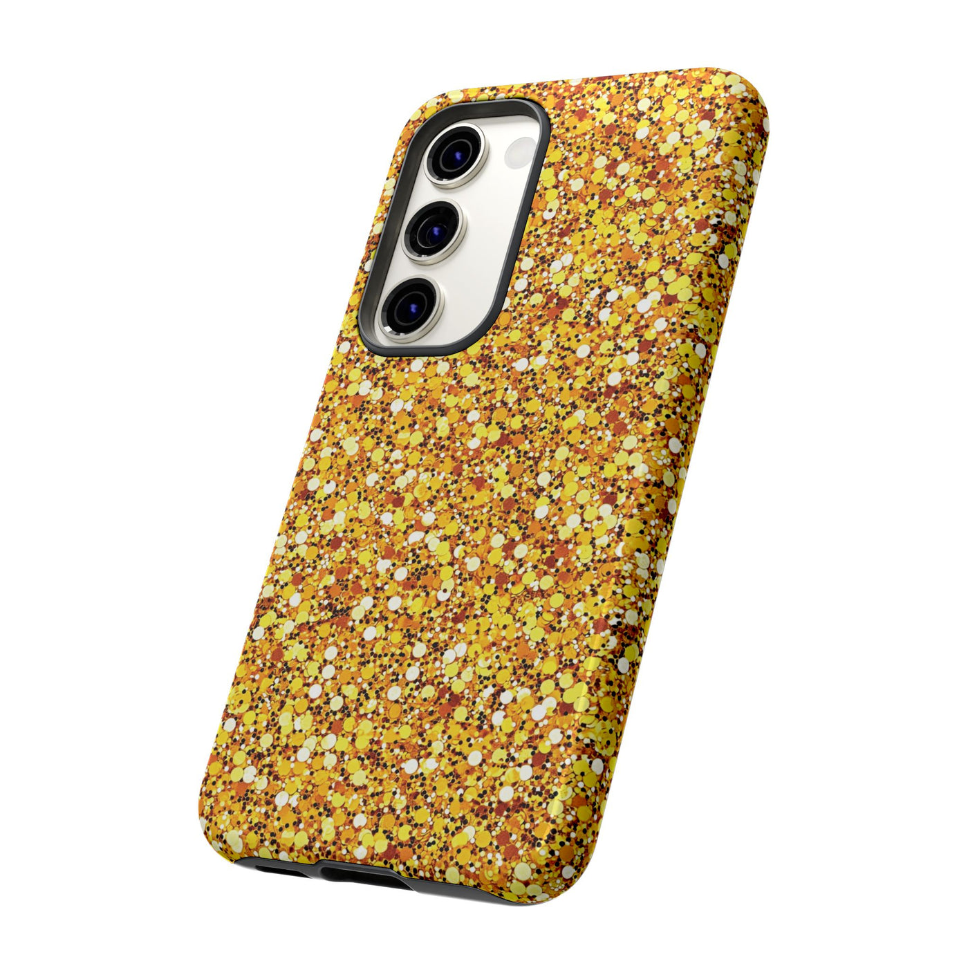 Chic Gold Faux Play on Glitter Effect Cute Phone Case, for IPhone 16 pro Max | Iphone 15, Iphone 14, IPhone 13 Case, 11 8 7, Samsung Galaxy S24, S23, S22, S21, 2 Layer Protection