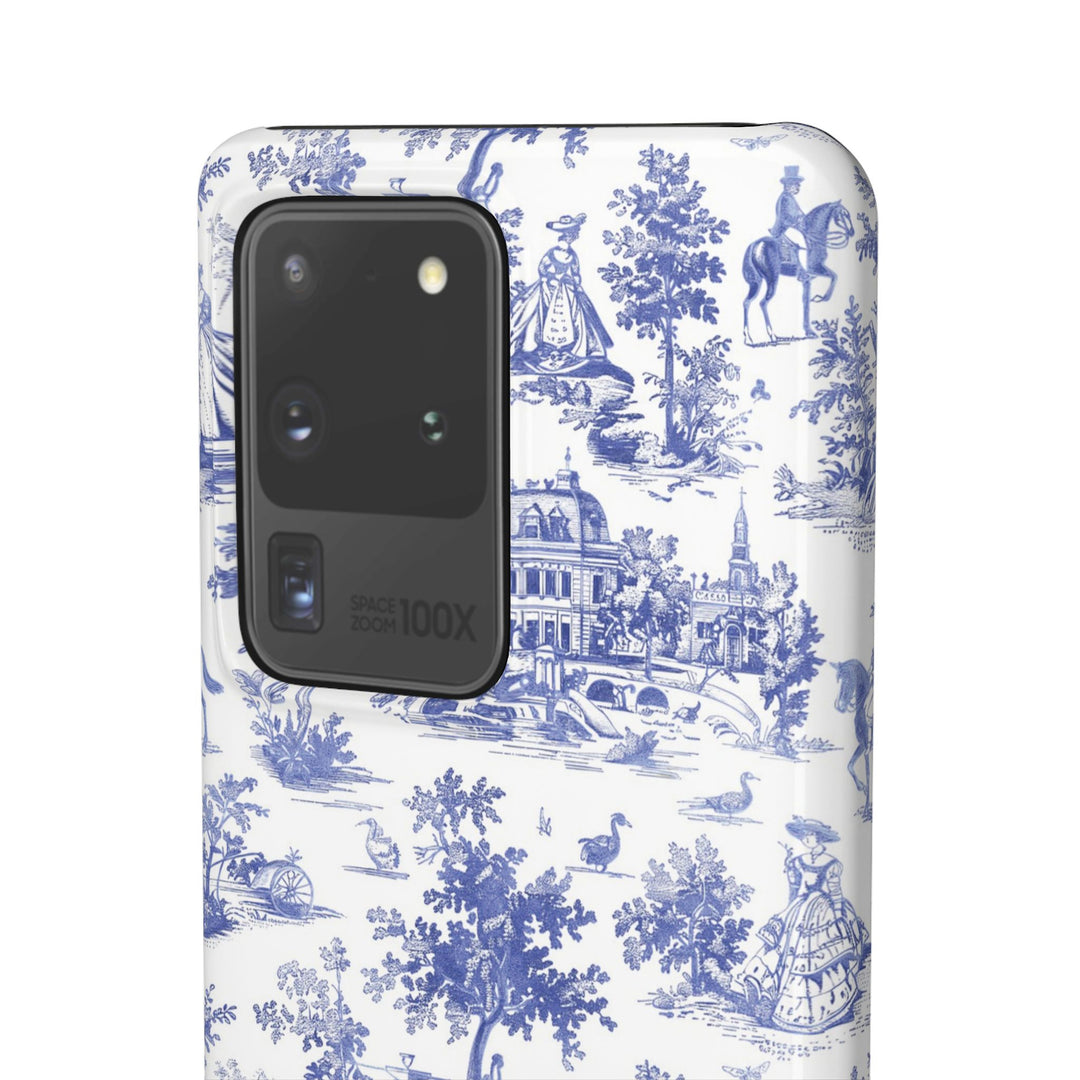 Sleek Snap Blue French Toile Cute Phone Case for iPhone 16 15 14 13 12 11 X Xs Max Xr Pro Plus Samsung Galaxy S24 S23 S22 S21 S20 Note Ultra