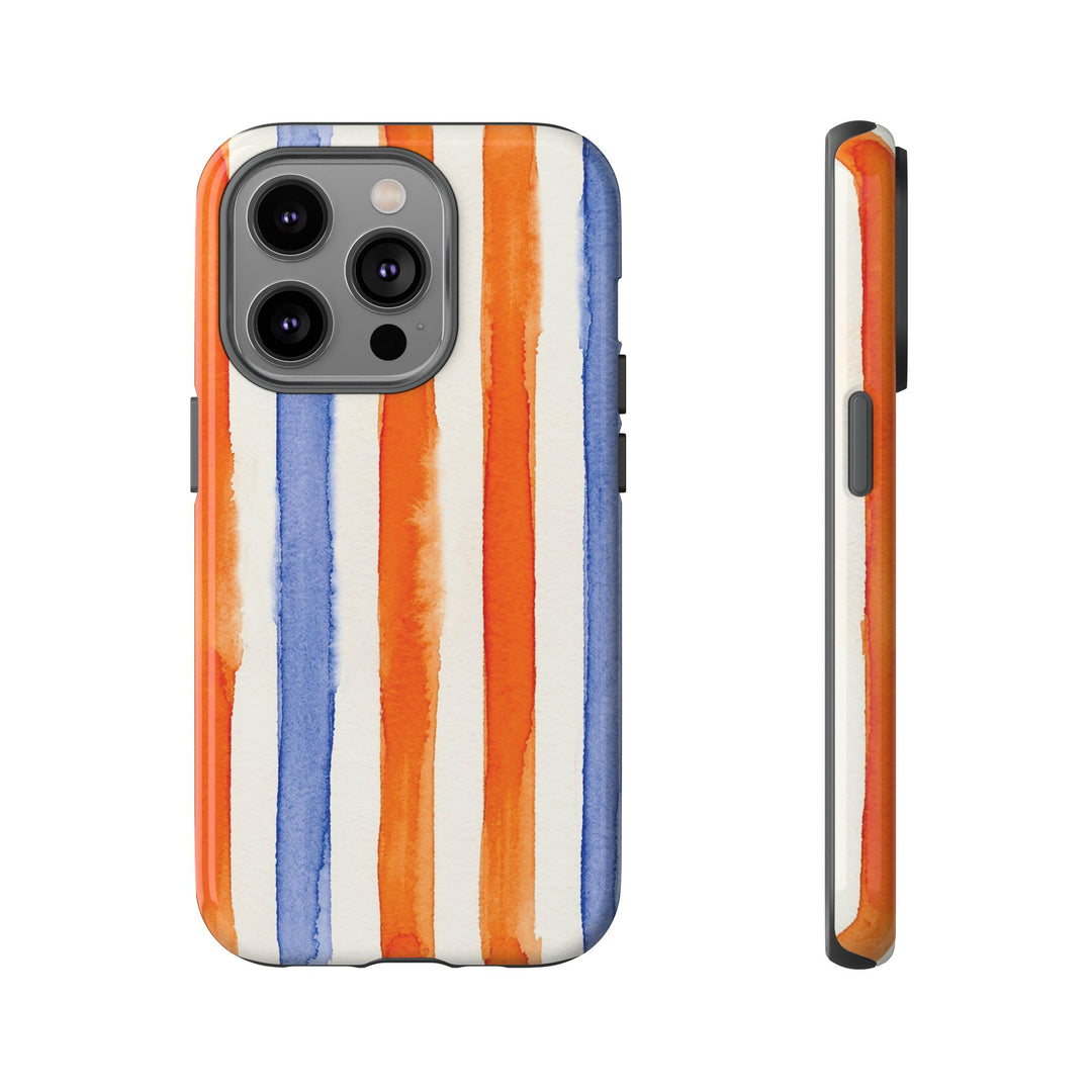 Tough Cute Blue Orange Stripes Phone Case, for IPhone 17 Pro Max | Iphone 17 Air, Iphone 16, IPhone 15, 14 13 12, Samsung Galaxy S26, S25, S24, S23 - Studio40ParkLane