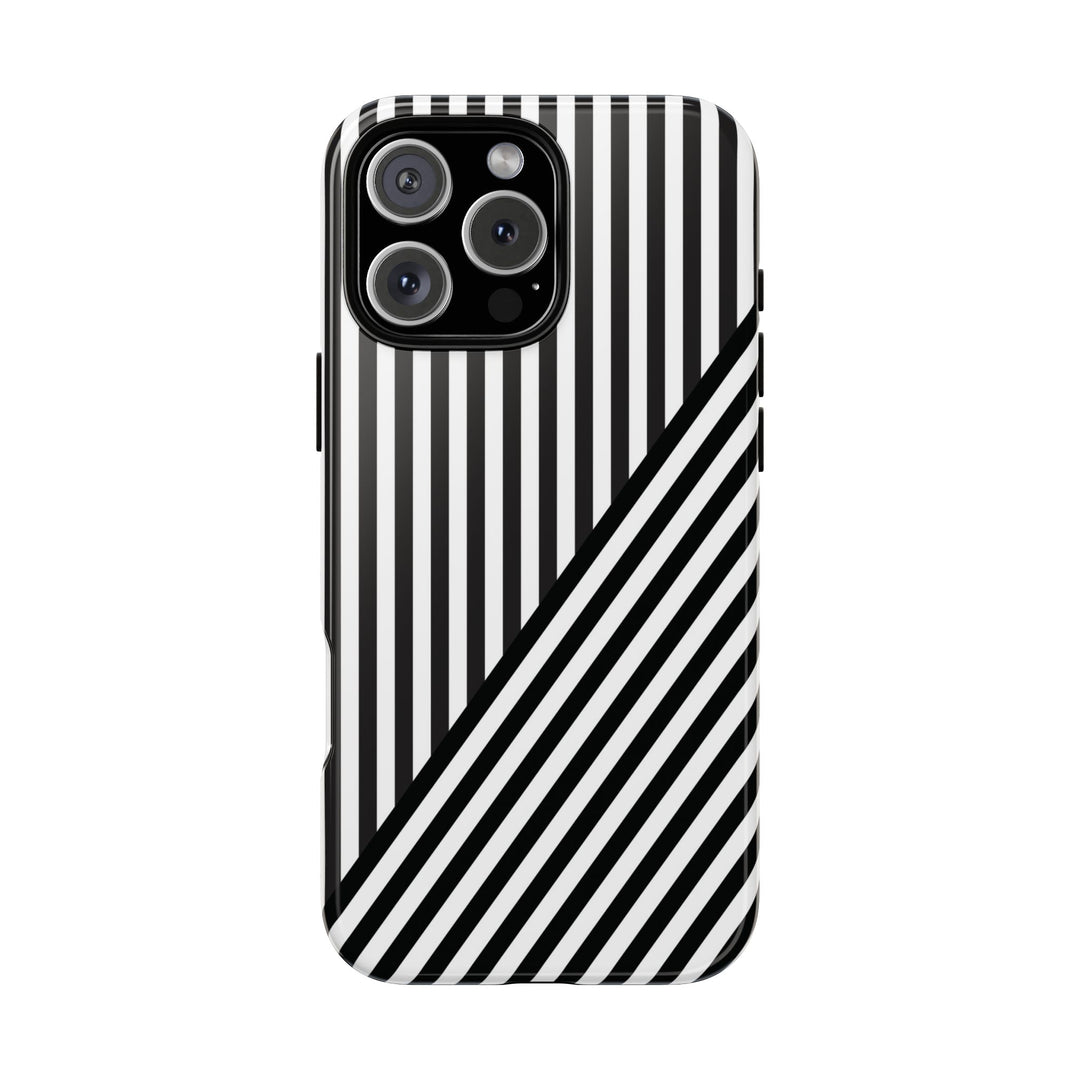 Aesthetic Tough Black White Stripes Phone Case - For iPhone 17 Pro Max iPhone 16 Pro iPhone 15 Iphone 14 Plus 13 Pro 12 11 10 XR - Studio40ParkLane