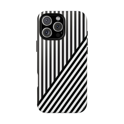 Aesthetic Tough Black White Stripes Phone Case - For iPhone 17 Pro Max iPhone 16 Pro iPhone 15 Iphone 14 Plus 13 Pro 12 11 10 XR - Studio40ParkLane