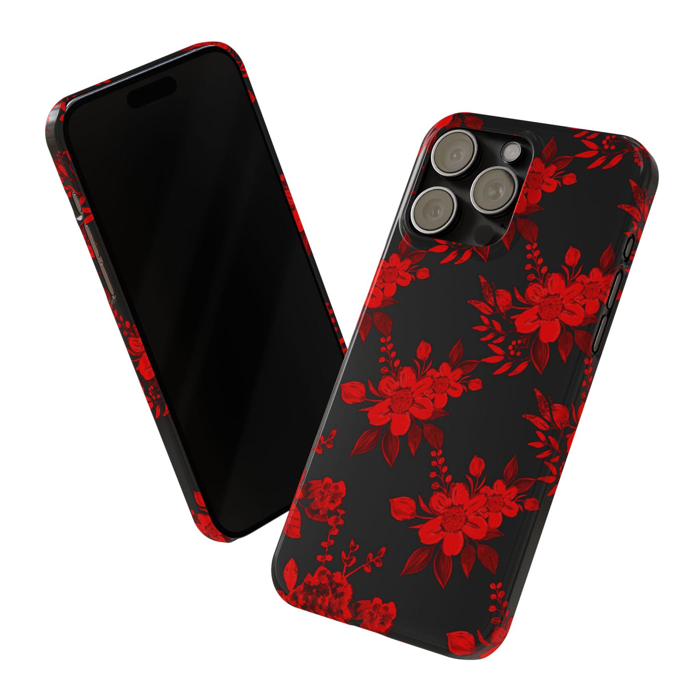 Slim Cute iPhone Cases - | iPhone 15 Case | iPhone 15 Pro Max Case, Iphone 14 Case, Iphone 14 Pro Max, Iphone 13, Red Black Flowers