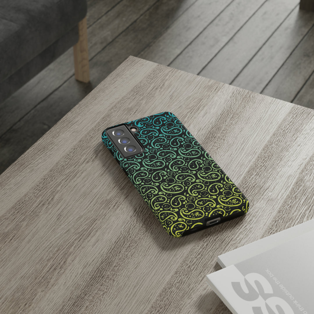 Cute Samsung Phone Case | Aesthetic Samsung Phone Case | Paisley Blue Yellow Black | Galaxy S23, S22, S21, S20 | Luxury Double Layer | Cool - Studio40ParkLane