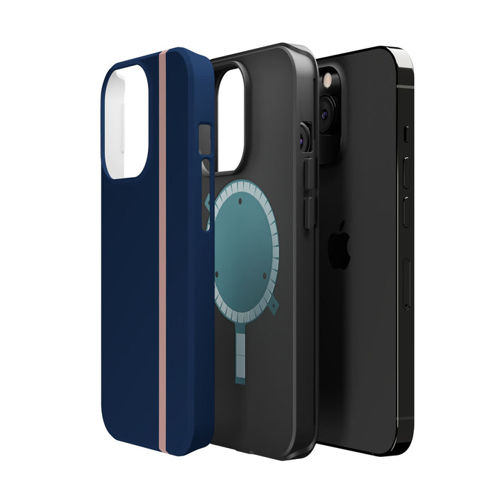 MagSafe Navy Blue Blush Pink Stripe Tough Phone Case iPhone 18 17 16 15 14 13 Pro Max Samsung Galaxy S26 Dual Layer Modern Luxury Cover - Studio40ParkLane