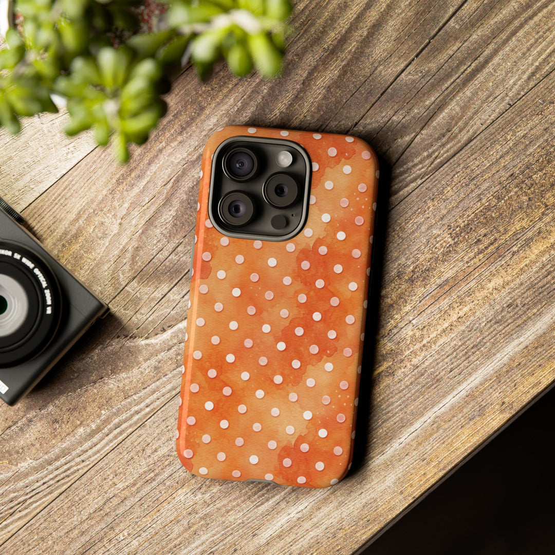 Aesthetic Tough Orange Polka Dots Watercolor Phone Case - For iPhone 17 Pro Max iPhone 16 Pro iPhone 15 Iphone 14 Plus 13 Pro 12 11 10 XR - Studio40ParkLane