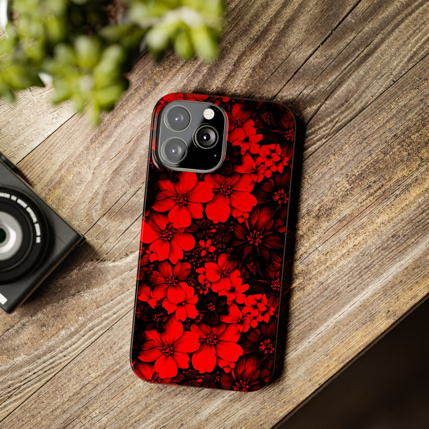 Slim Cute Phone Cases for Iphone - | iPhone 15 Case | iPhone 15 Pro Max Case, Iphone 14 Case, Iphone 14 Pro Max, Iphone 13, Red Black Flowers