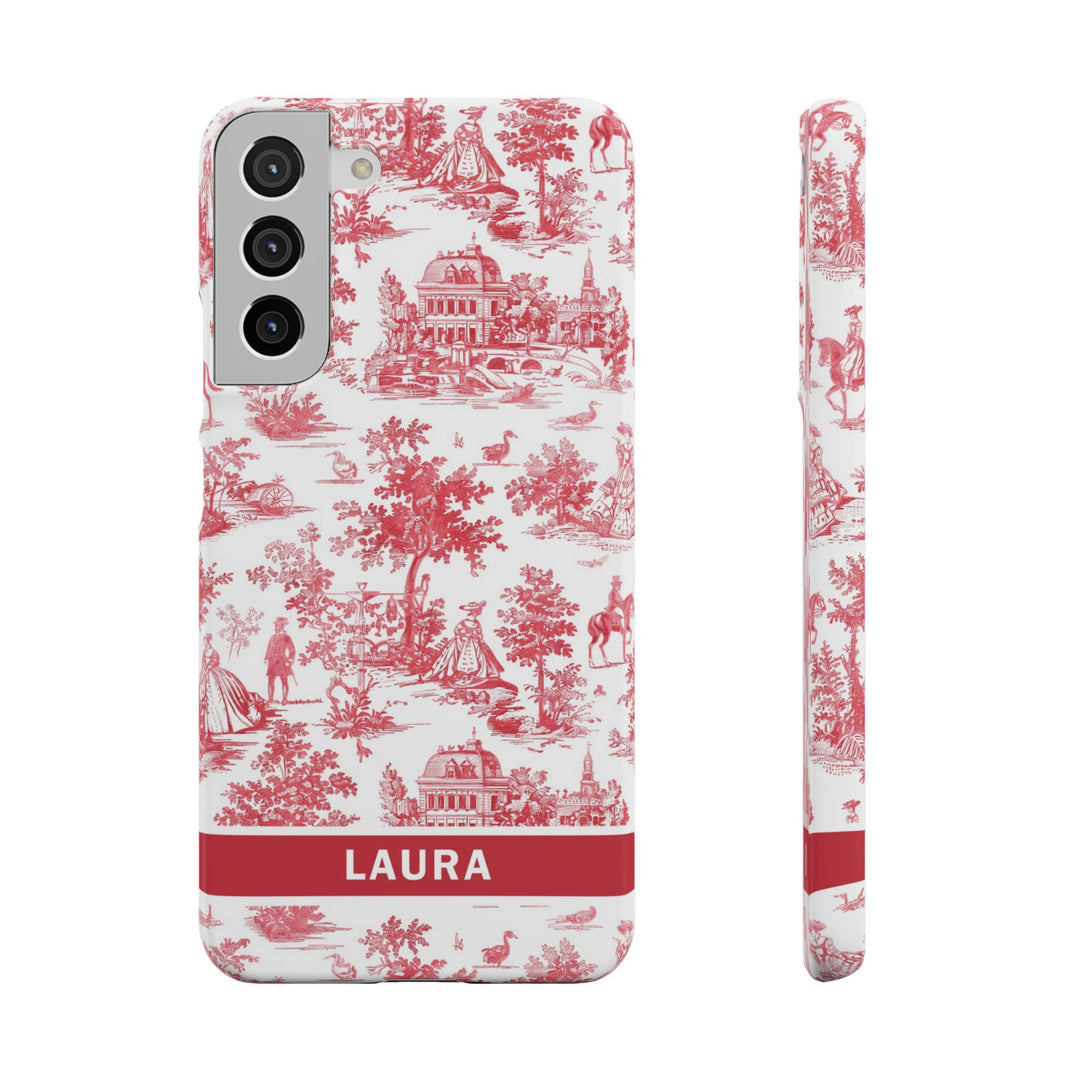 Snap French Toile Personalized Initial Custom Gift for Her Cute Phone Cases for Samsung S24, S23, S22, S21, S20, Plus and Ultra and Iphone, 16, 15, 14, 13, 12, 11. 10 - Studio40ParkLane