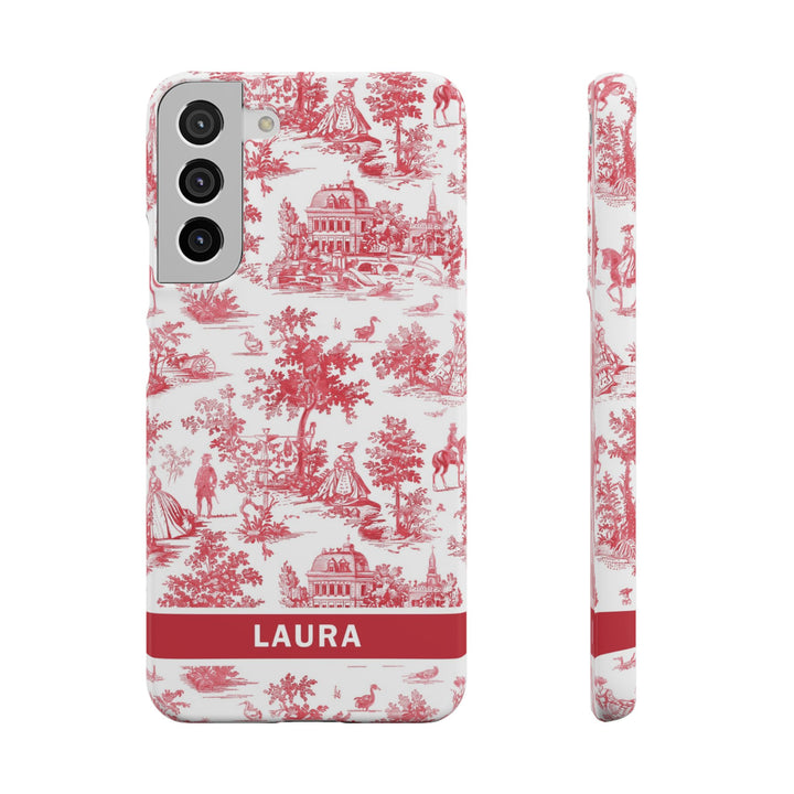 Snap French Toile Personalized Initial Custom Gift for Her Cute Phone Cases for Samsung S24, S23, S22, S21, S20, Plus and Ultra and Iphone, 16, 15, 14, 13, 12, 11. 10 - Studio40ParkLane
