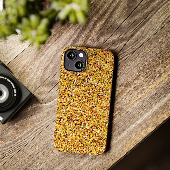 Slim Muted Gold Play on Faux Glitter Effect Cute Phone Cases for Iphone 16 Pro Max | iPhone 15 Case | iPhone 15 Pro Max Case, Iphone 14, Iphone 14 Pro Max, Iphone 13 12 11 8 7 - Studio40ParkLane