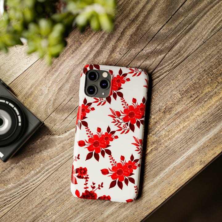 Slim Cute Phone Cases for Iphones - | iPhone 15 Case | iPhone 15 Pro Max Case, Iphone 14 Case, Iphone 14 Pro Max, Iphone 13, Red White Flowers - Studio40ParkLane