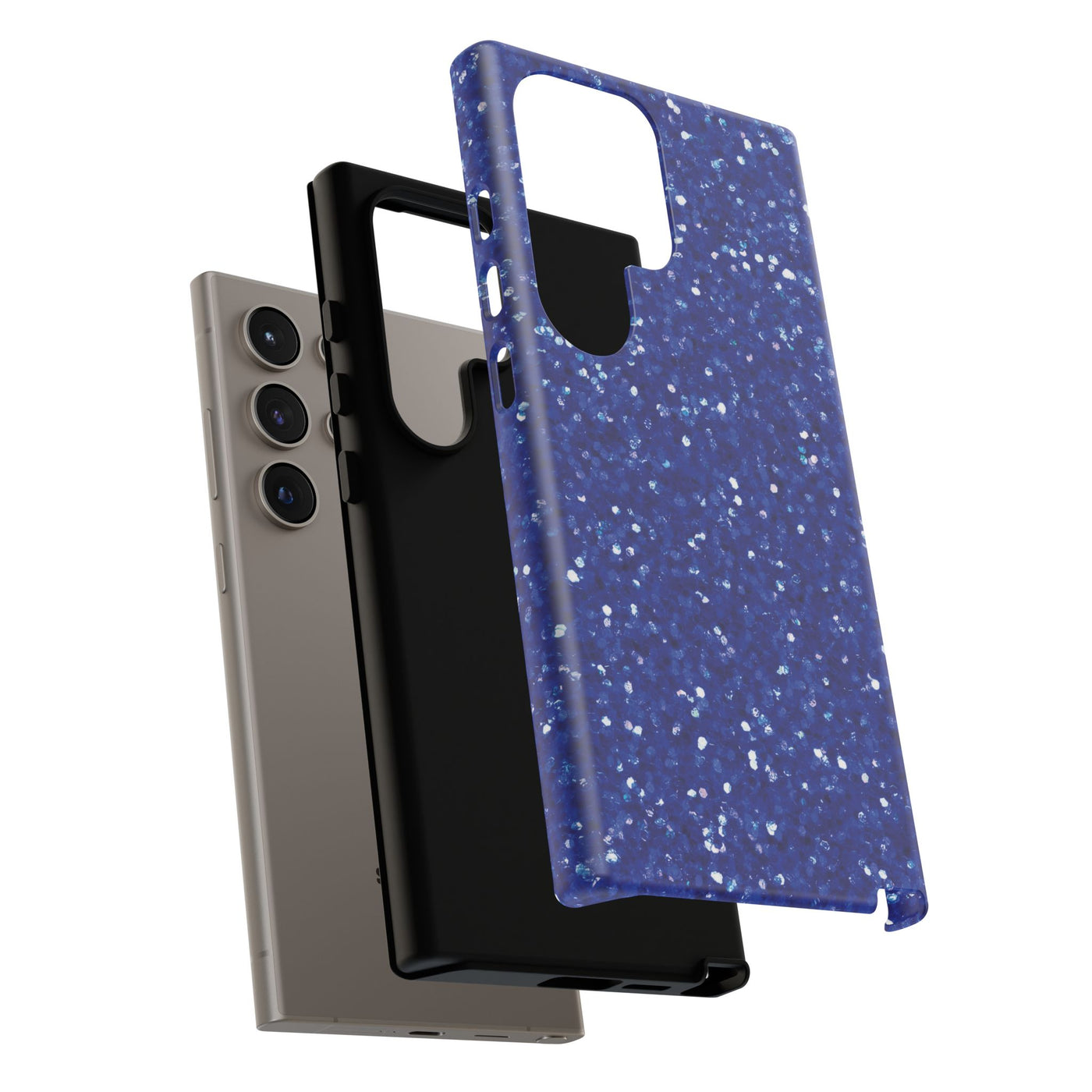 Chic Blue Faux Play on Glitter Effect Cute Phone Case, for IPhone 16 pro Max | Iphone 15, Iphone 14, IPhone 13 Case, 11 8 7, Samsung Galaxy S24, S23, S22, S21, 2 Layer Protection