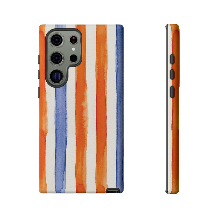 Tough Cute Blue Orange Stripes Phone Case, for IPhone 17 Pro Max | Iphone 17 Air, Iphone 16, IPhone 15, 14 13 12, Samsung Galaxy S26, S25, S24, S23 - Studio40ParkLane